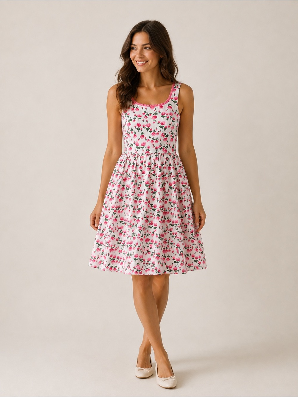 Vintage Talbots Floral Fit & Flare Dress Size 8 Pink Rose Print Cottagecore - Picture 3 of 3